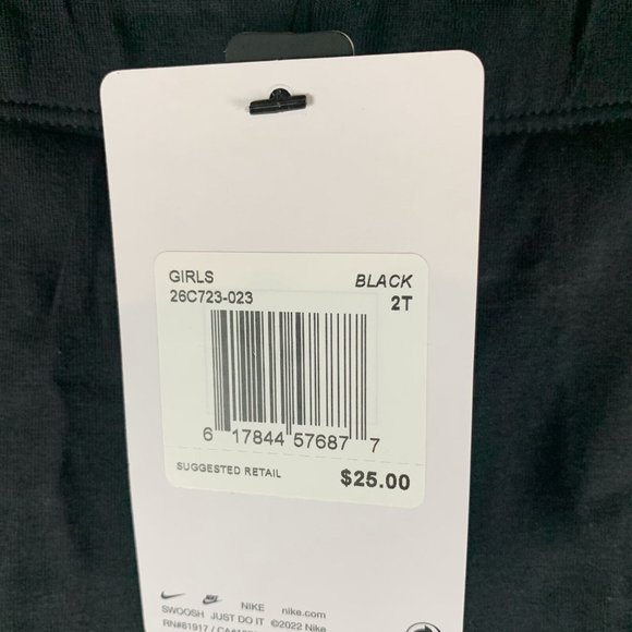Nike Ankle Leggings Girls 2T Black Cotton Stretch Elastic Waist Pull On 6829 - Picture 3 of 10